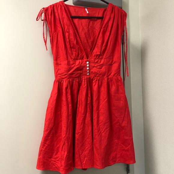Free People Roll the Dice Red Linen Dress - Picture 2 of 6